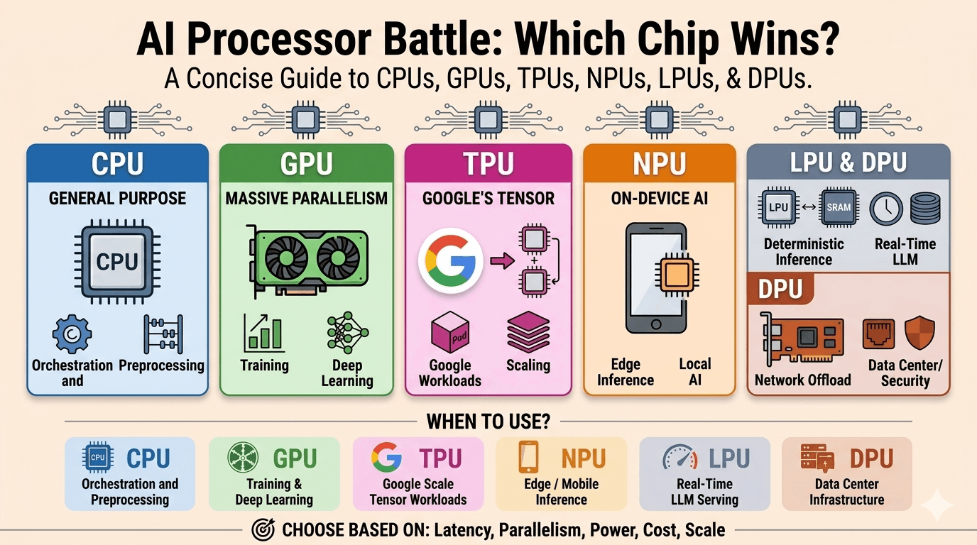 CPU vs GPU vs TPU vs NPU vs LPU vs DPU — The 6 AI Chips Fully Explained ...
