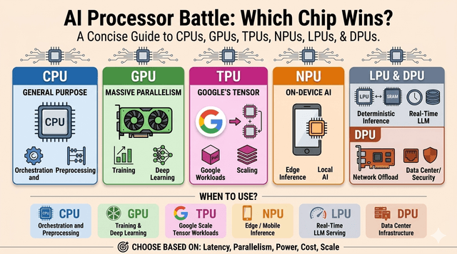CPU vs GPU vs TPU vs NPU vs LPU vs DPU — 2026 年六大 AI 晶片全面解析