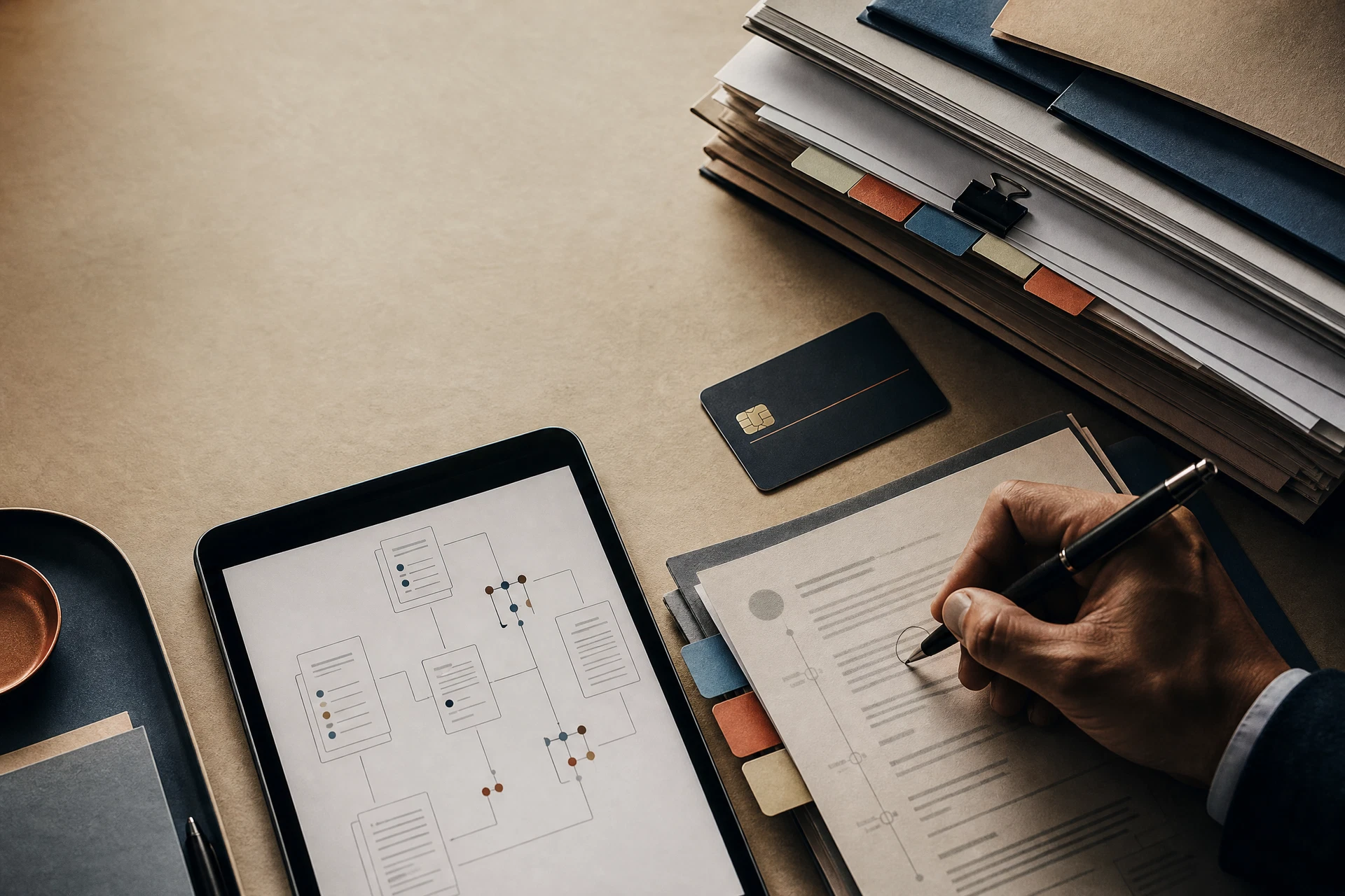 Annotated document workflow on a consultant’s work surface
