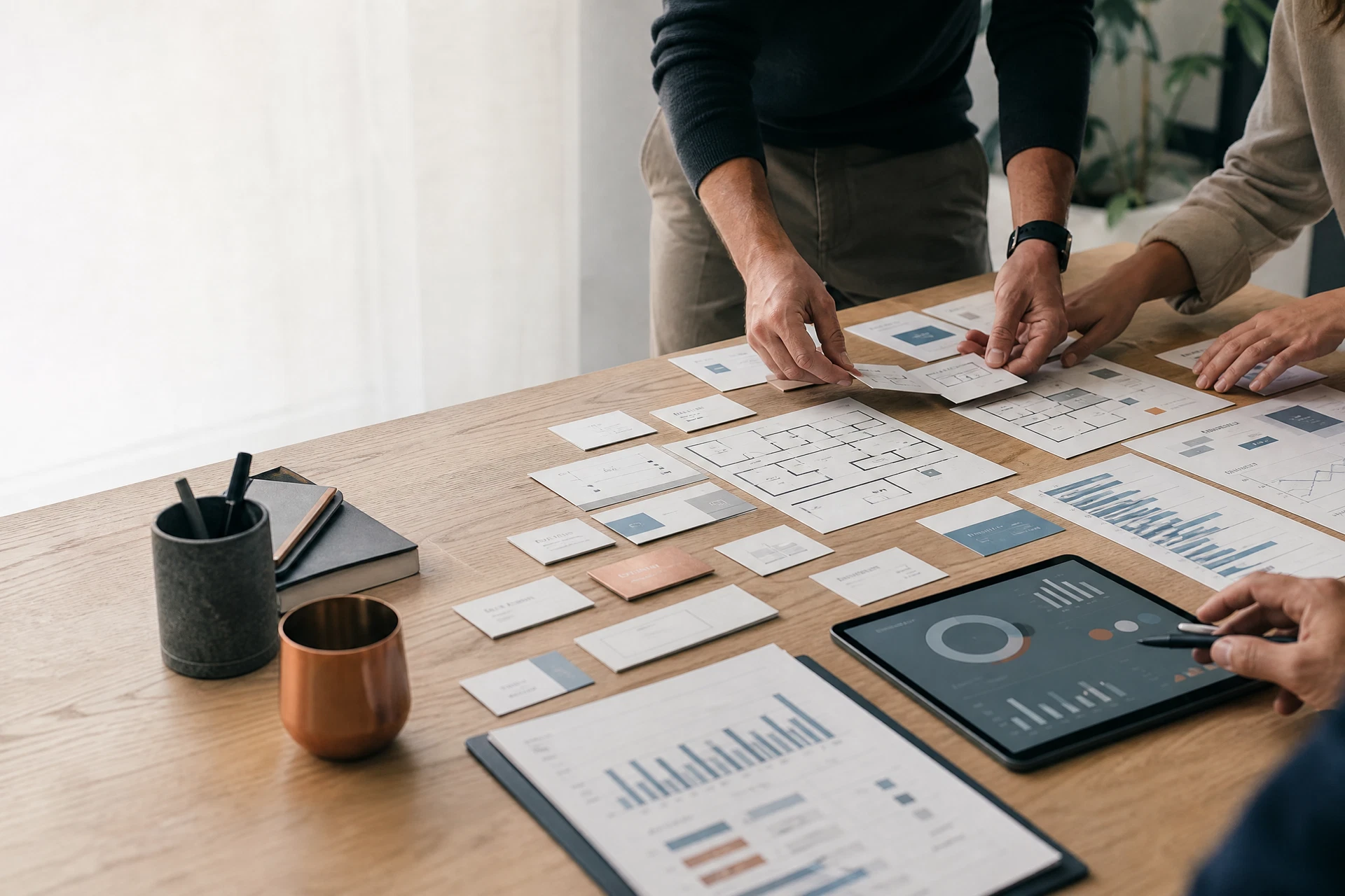 Operations planning workshop using cards, charts and a tablet